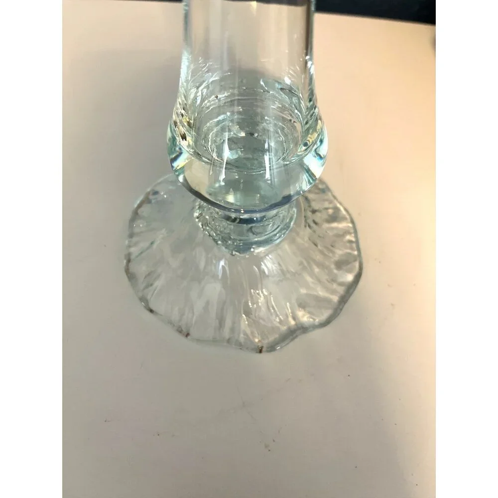 Vintage Faviluso Hand-Blown Art Glass Trumpet Vase – Green Edged Clear Glass – M